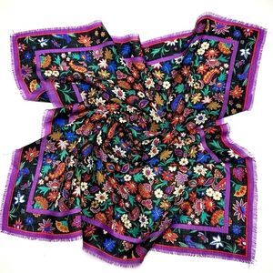 Vintage Baar & Beards Wool Purple Floral Square Scarf made in Japan